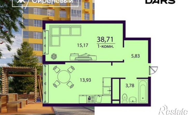 1-комн квартира в новом доме улица Врача Михайлова, 51В,  д. 51В