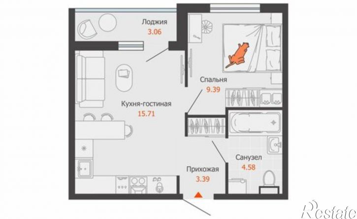 1-комн квартира в новом доме Ульяновский проспект, 19В