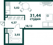 1-комн, 31 кв м, этаж 9/24 улица Аблукова, 26