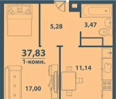 1-комн, 37 кв м, этаж 7/77 ул Кольцевая, 39