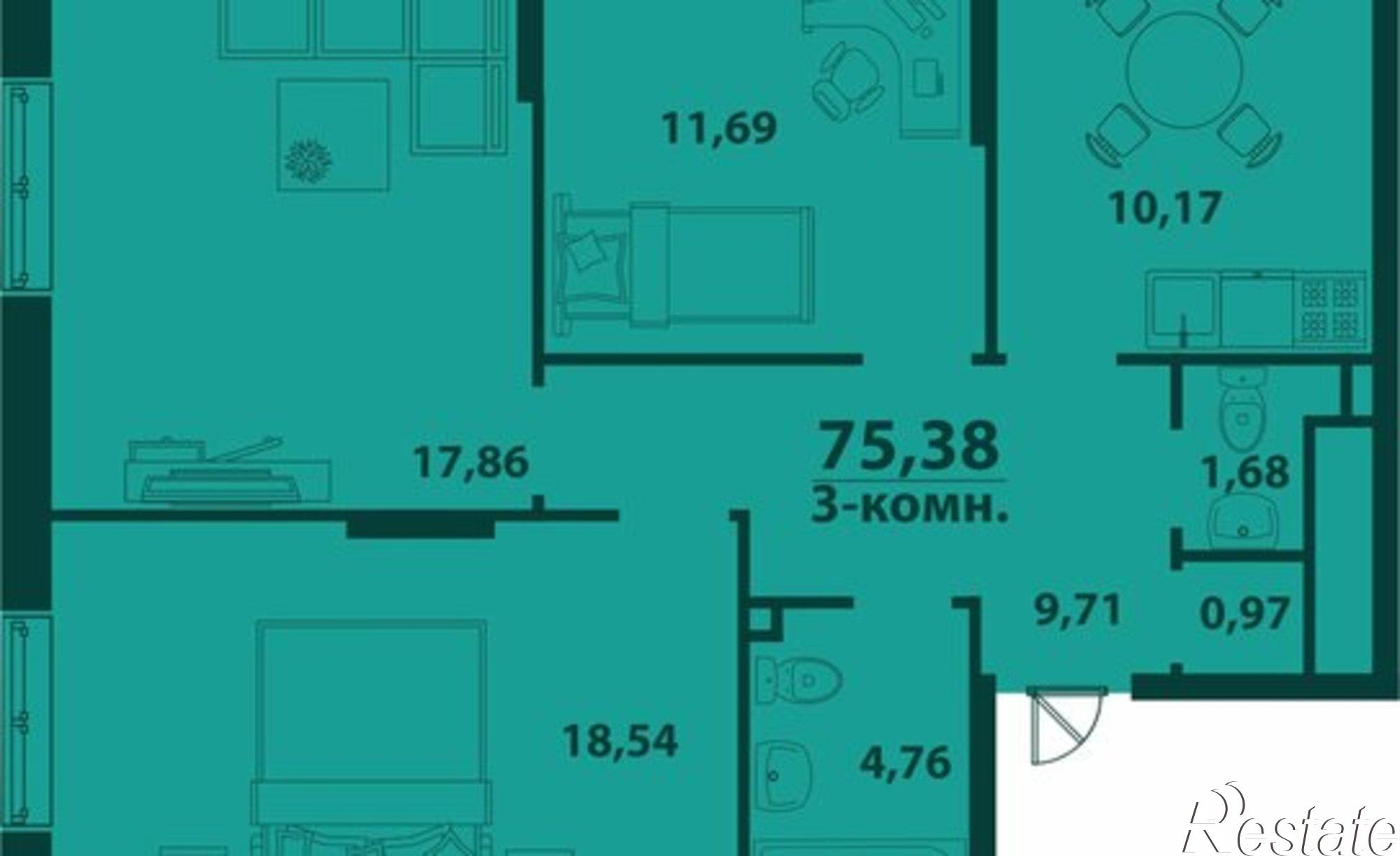 Купить квартиру за 12 060 800 рублей на ул Аблукова, 41 3