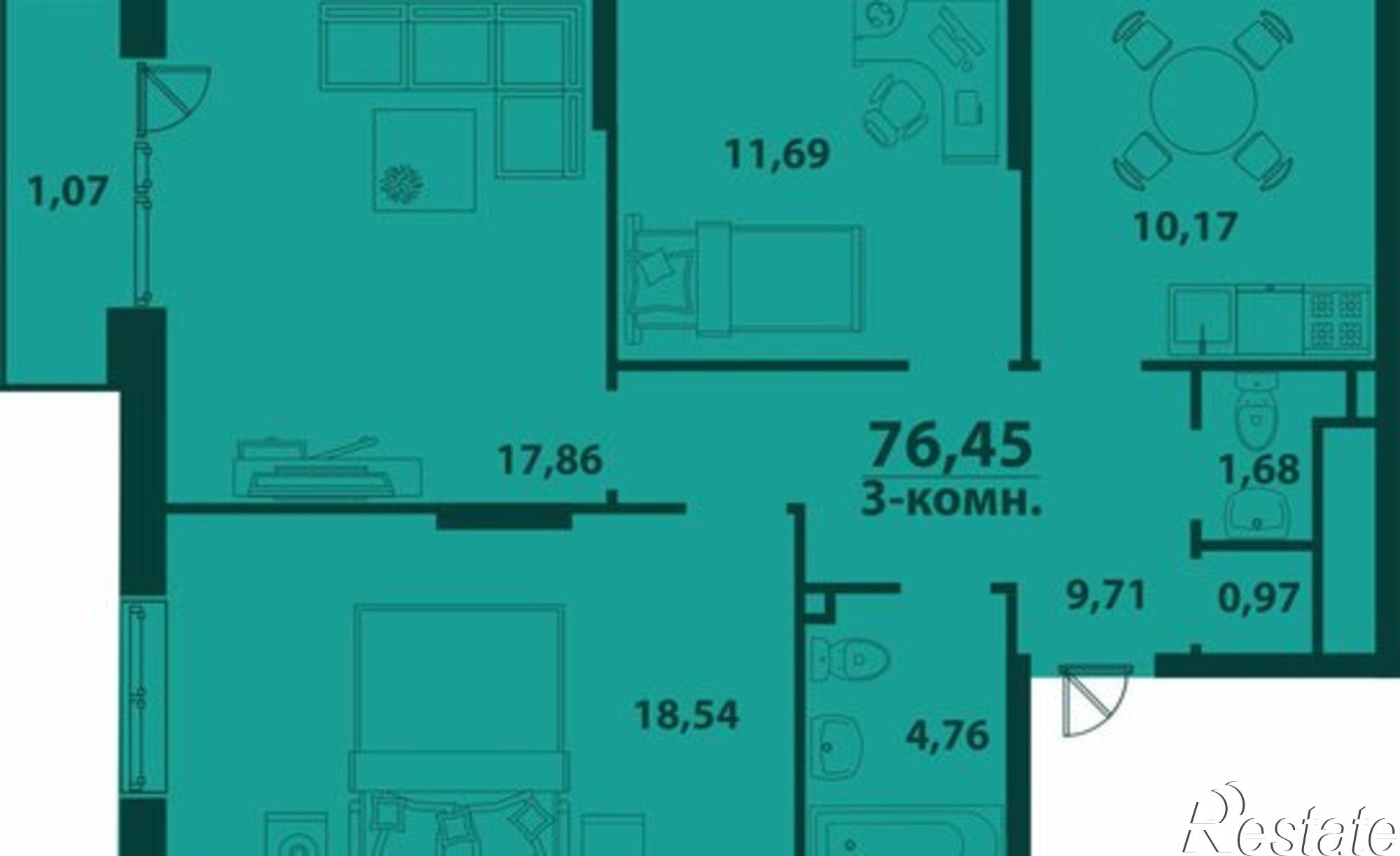 Купить квартиру за 10 779 400 рублей на ул Аблукова, 41 3