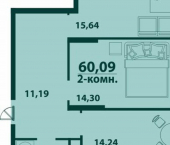 2-комн, 60кв м, этаж 20/24 улица Аблукова, 24