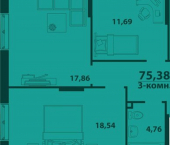 3-комн, 75кв м, этаж 2/24 ул Аблукова, 41 3