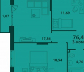 3-комн, 76кв м, этаж 24/24 ул Аблукова, 41 3