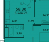 3-комн, 59кв м, этаж 13/24 улица Аблукова, 24