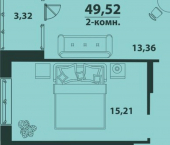 2-комн, 50кв м, этаж 11/24 улица Аблукова, 22