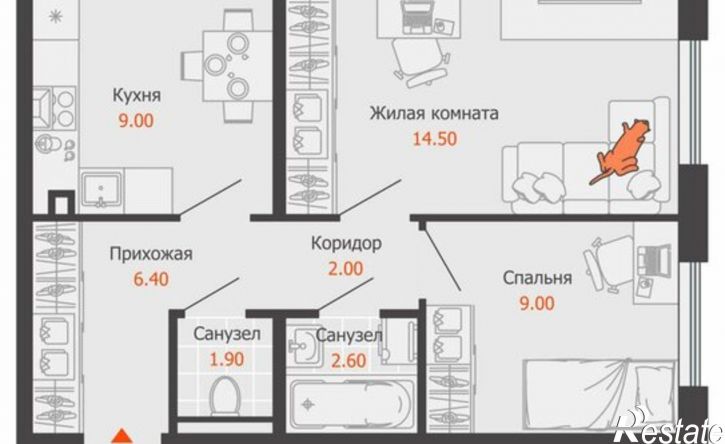 2-комн квартира в новом доме улица Шигаева, 9,  д. 9