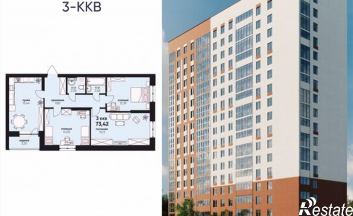 3-комн квартира в новом доме проспект Нариманова, 75Б,  д. 75Б