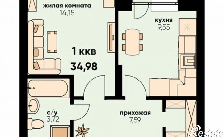 1-комн квартира в новом доме проспект Нариманова, 75Б,  д. 75Б