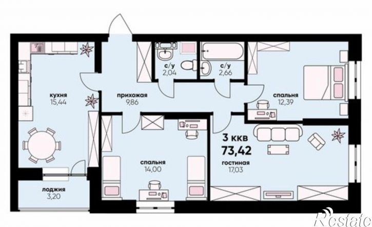 3-комн квартира в новом доме пр-кт Нариманова, 75Б,  д. 75Б