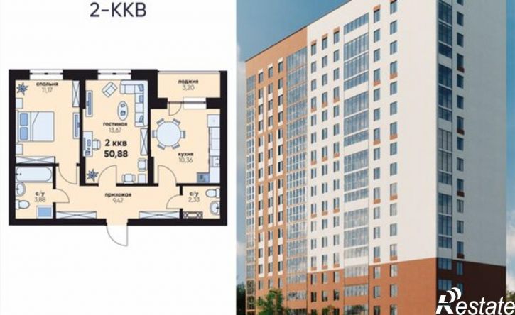 2-комн квартира в новом доме пр-кт Нариманова, 75Б,  д. 75Б