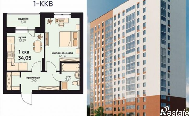 1-комн квартира в новом доме пр-кт Нариманова, 75Б,  д. 75Б