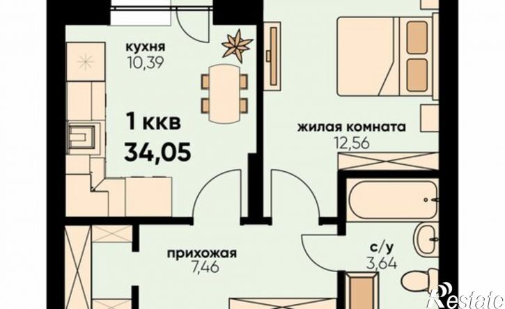 1-комн квартира в новом доме пр-кт Нариманова, 75Б,  д. 75Б