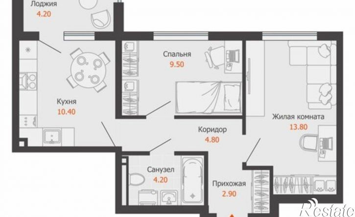2-комн квартира в новом доме жилой комплекс Город Новаторов, 4