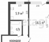 2-комн, 45кв м, этаж 5/5 ул Терешковой, 1