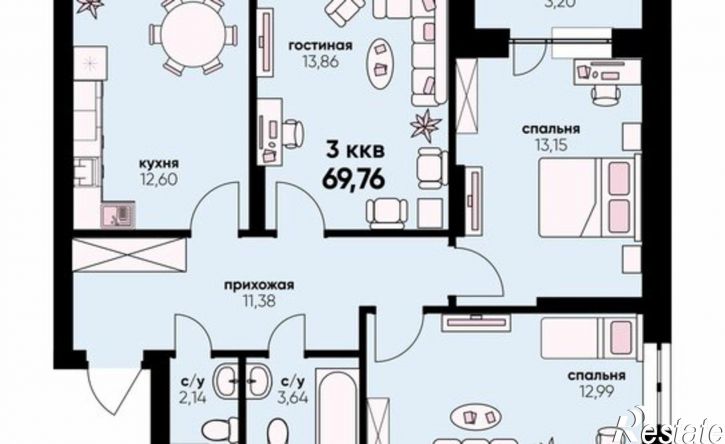 3-комн квартира в новом доме Ульяновск, жилой район Север, микрорайон Искра