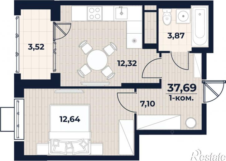 1-комн квартира в новом доме пр-кт Генерала Тюленева, 32 1,  д. 32 1,  к. 1