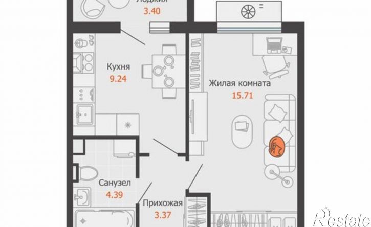 1-комн квартира в новом доме улица Генерала Кашубы, 4к1А