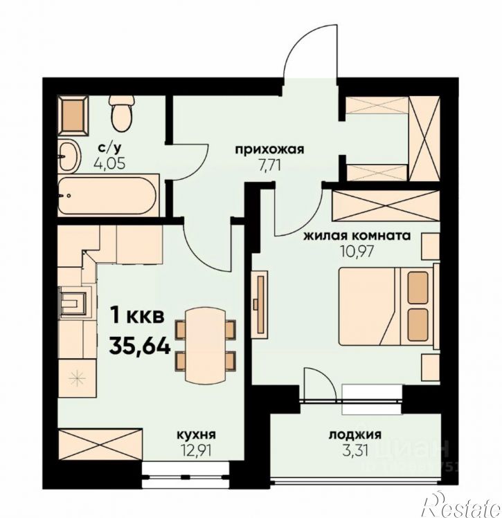 1-комн квартира в новом доме пр-кт Нариманова, 75Б,  д. 75Б