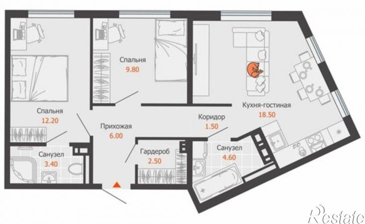2-комн квартира в новом доме жилой комплекс Город Новаторов, 6