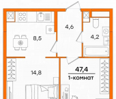 1-комн, 47 кв м, этаж 5/16 ул Варейкиса, 47