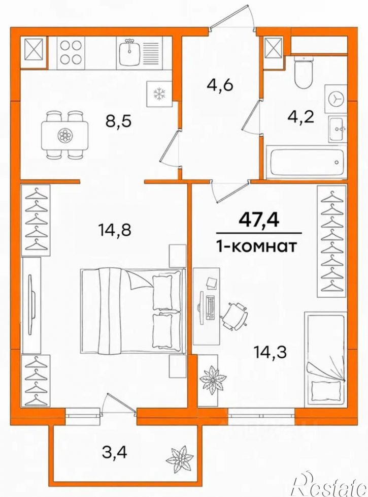 1-комн квартира в новом доме ул Варейкиса, 47,  д. 47