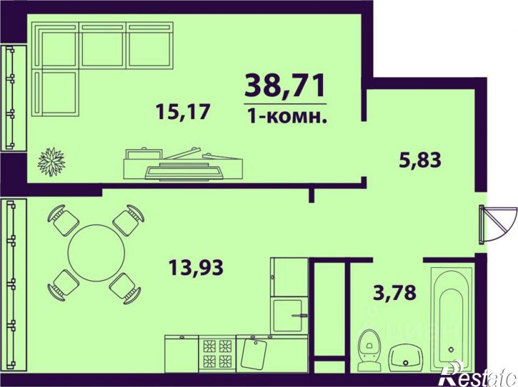 1-комн квартира в новом доме улица Врача Михайлова