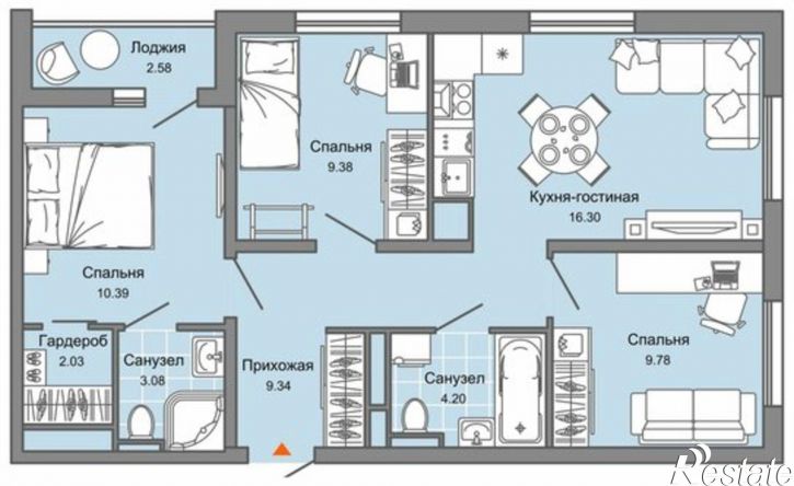 3-комн квартира в новом доме микрорайон Новый Город, ЖК Светлые Кварталы, 4