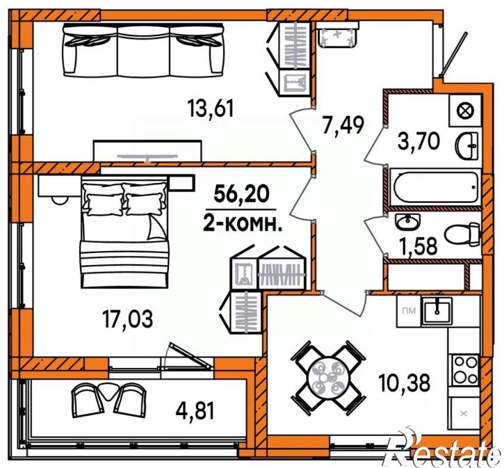 2-комн квартира в новом доме улица Ульяны Громовой, 10А,  д. 10А