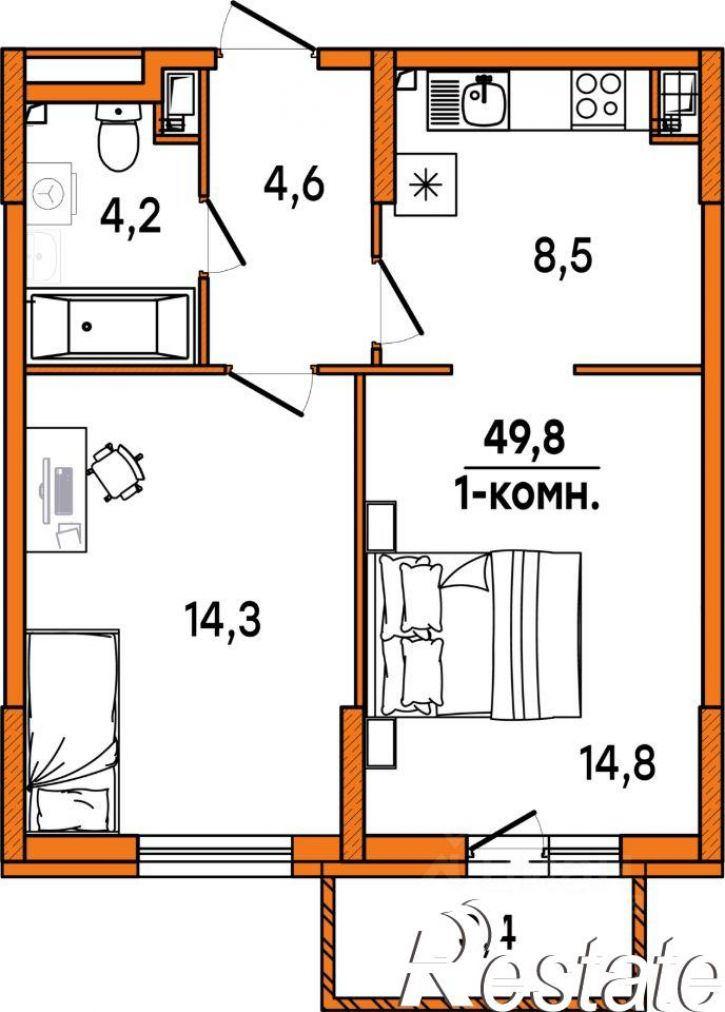 1-комн квартира в новом доме улица Варейкиса, 49В,  д. 49В