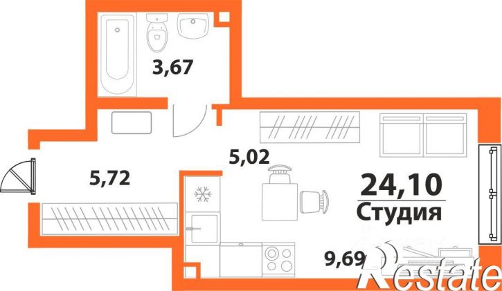1-комн квартира в новом доме улица Аблукова, 28,  д. 28