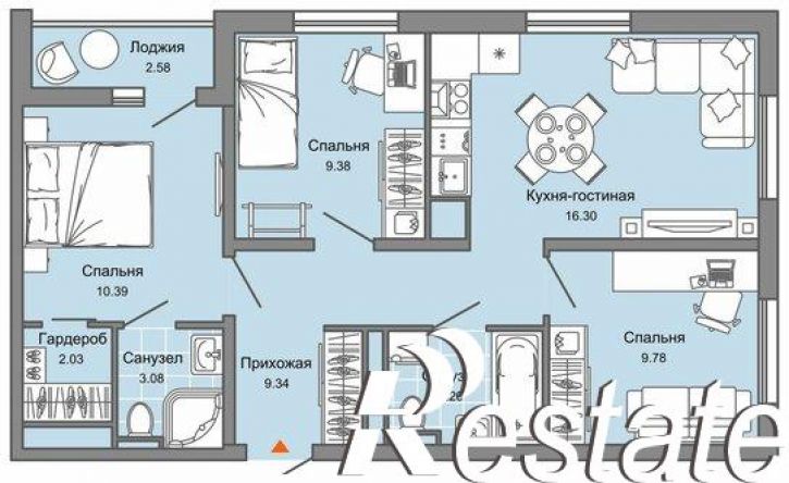 3-комн квартира в новом доме проспект Авиастроителей, 32,  д. 32