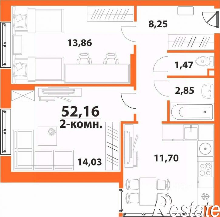 2-комн квартира в новом доме улица Аблукова, 28,  д. 28
