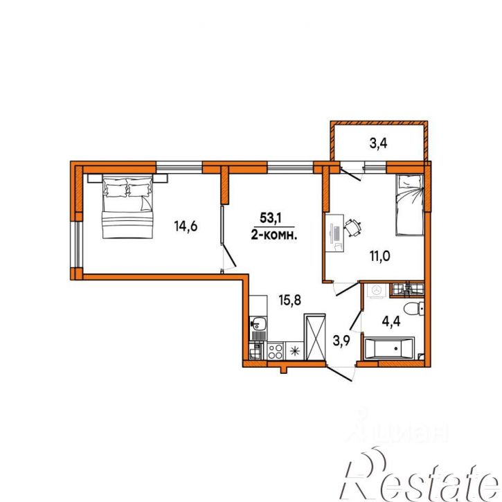 2-комн квартира в новом доме улица Варейкиса, 49В,  д. 49В