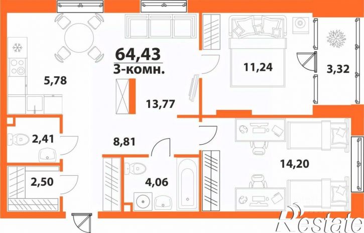 3-комн квартира в новом доме улица Аблукова, 28,  д. 28