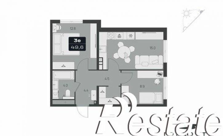 3-комн квартира в новом доме пр-кт Ленинского Комсомола, 50А,  д. 50А