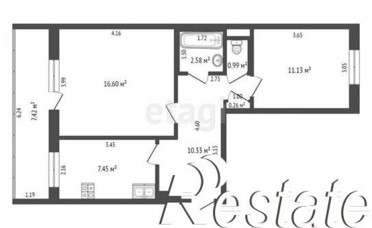 2-комн квартира улица Пугачёва, 1А,  д. 1А